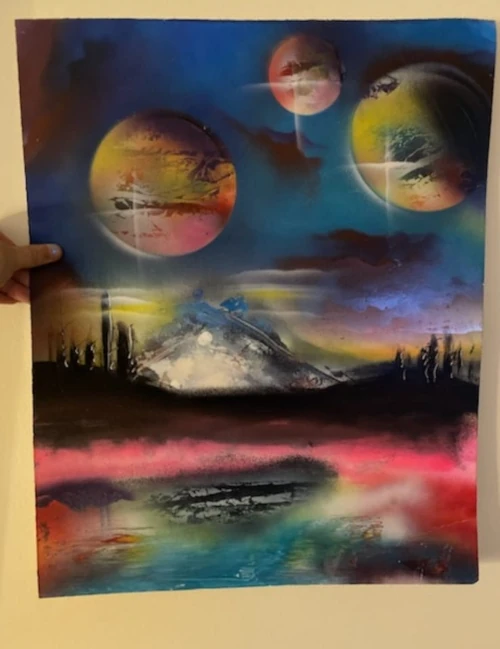 Pink and yellow planet art