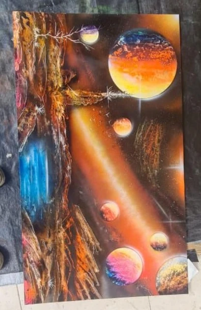 Orange planet landscape galaxy art